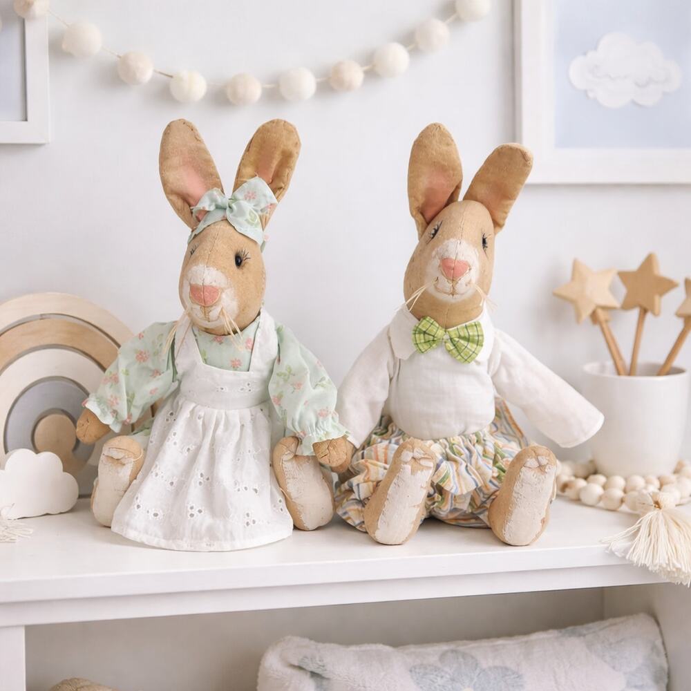 Joe Spencer Gathered Traditions Gallerie ll Patsy Rabbit & Pryce Rabbit Dolls